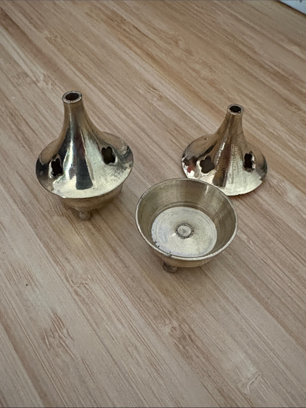 Mini Brass Incense Burner Set - Gold Home Accent - Picture 1 of 7